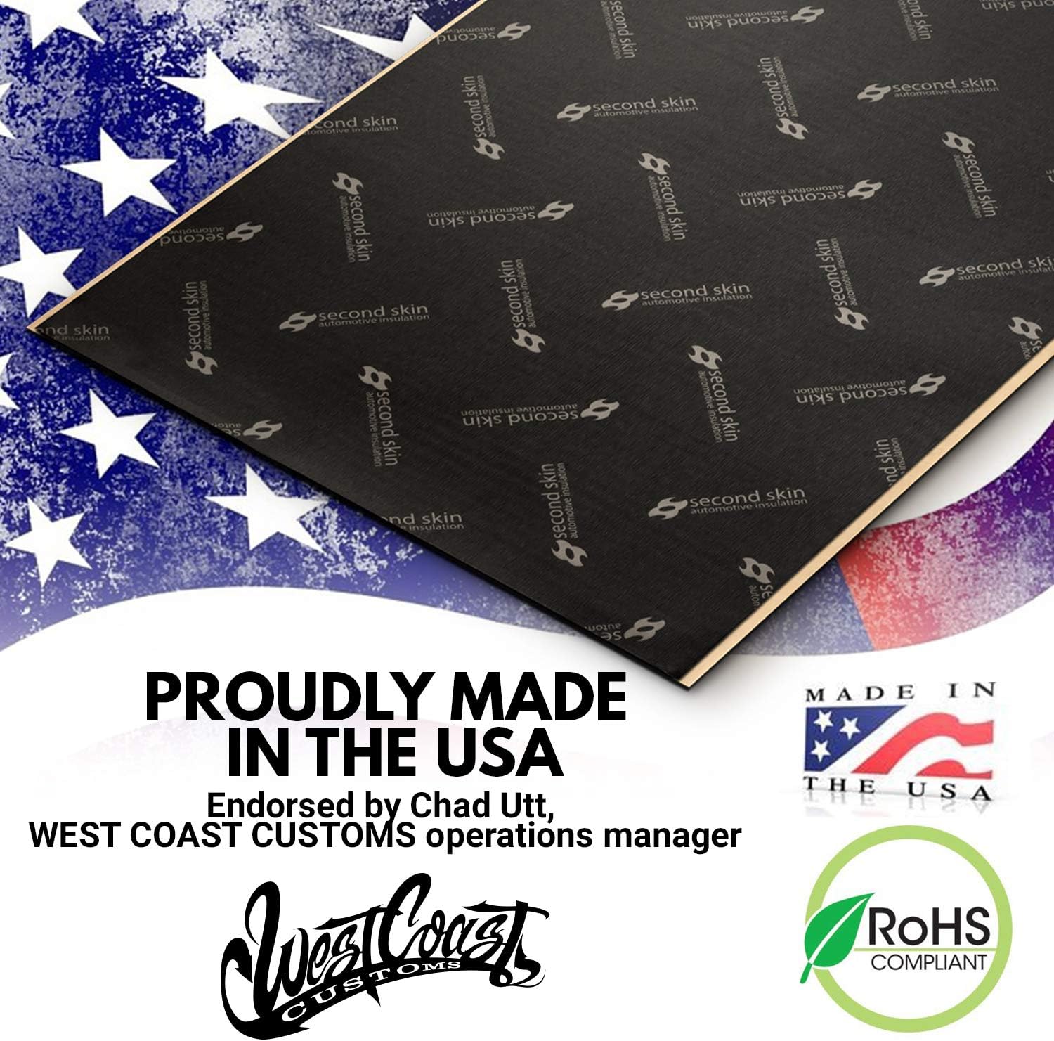 Second Skin Damplifier Premium Car Sound Deadening Material (1mm) &ndash; Butyl Rubber Auto Sound Deadener Mat (10 Sq Ft, 5 Sheets) &ndash; Made in The USA