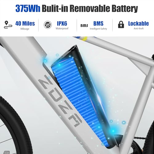 Electric Bike, 1000W Peak Motor, 26” Electric Mountain Bike, 375Wh Removable Battery, 40 Miles Range & 22 Mph Step-Over Ebike for Adults, Electric Bicycle for Commute, 7 Speed