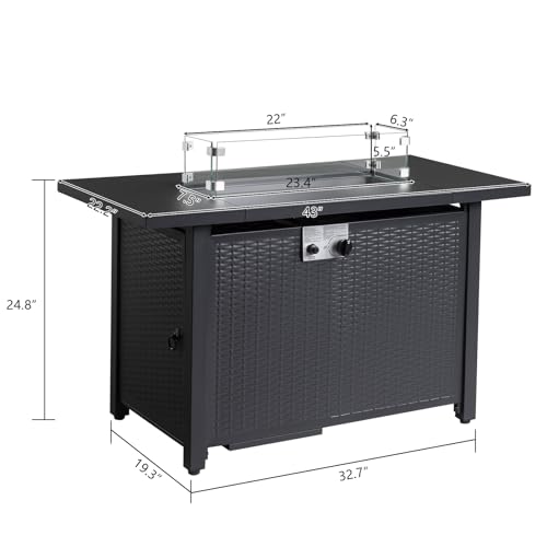43 Inch Propane Fire Pit Table with Lid and Metal Tabletop for Outdoor, 50,000 BTU Gas Fire Pit Table with 6.6 Pounds Lava Stones,2 in 1 Square Firepit Table for Patio Backyard Garden Party