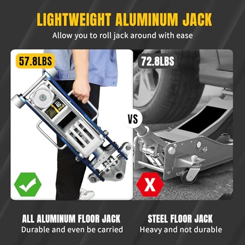 YELLOW JACKET 3 Ton Floor Jack Full Aluminum Ultra Lightweight Quick Rise Racing Floor Car Jack with Dual Pump Fast Lifting Low Profile Jack for Vehicle,6600 lbs Capacity