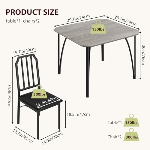 GAOMON Dining Table Set for 2, Kitchen Table and Chairs with Chamfer Design, 3 Piece Dining Room Set with Cushion Seats for Small Spaces, Home Kitchen, Apartment - Rustic Brown