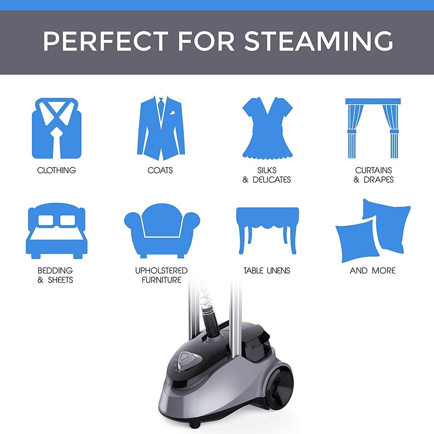 PurSteam World's Best Steamers Garment Steamer Professional Heavy Duty Industry Leading 2.5 Liter (85 fl.oz.) Water Tank, 60+min of Continuous Steam with 4 Level Steam Adjustment