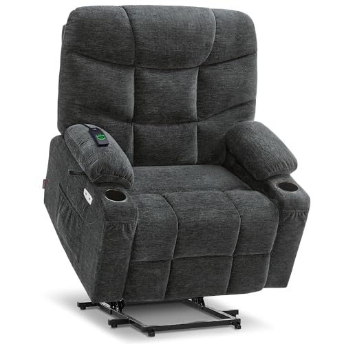 MCombo Power Lift Recliner Chair with Extended Footrest for Elderly People, Fabric 7287 (Navy Blue, Medium)