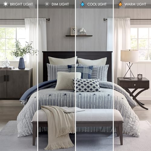 Madison Park King Comforter Set Clipped Jacquard Stripes with Buttons Boho Comforter for a King-Size Bed, Cotton Oversized Comforters with Removable Cover Boho Bedding, King Ivory 9 Piece