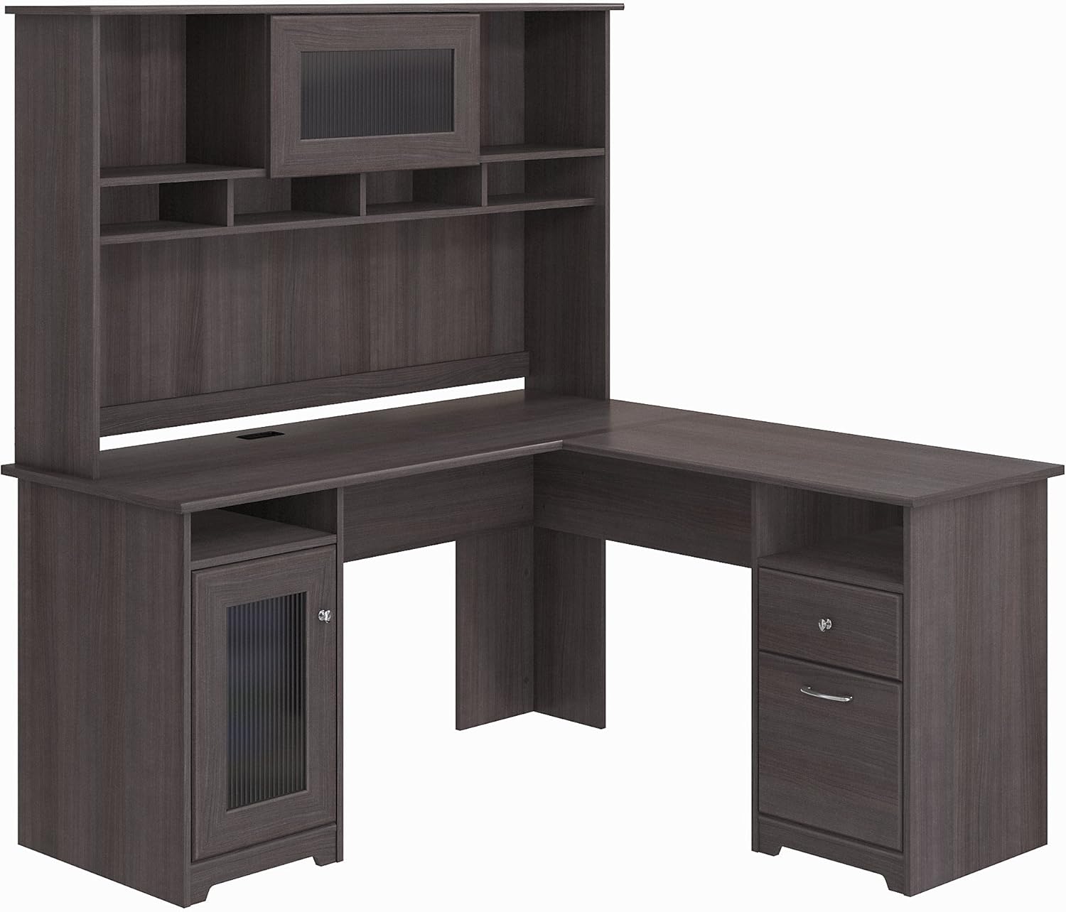 Bush Furniture Cabot L Shaped Desk with Hutch in Espresso Oak