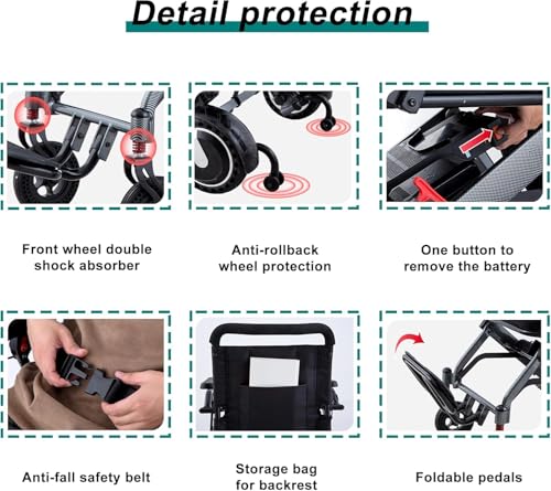 Portable Power Wheelchair for Adults Seniors(Only 38lbs)-All Terrain Lightweight Foldable Electric Wheelchairs,Travel Size,12 mi Cruise Range,Compact Motorized Wheelchair Daily Use,Black