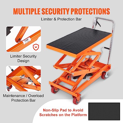 VEVOR Electric Lift Table, 330 lbs Capacity Single Scissor Lift Table, 8-28 in Height Adjustable Lifting Platform, Coffee Table Lift with 4 Wheels, for Material Handling and Transportation, Black