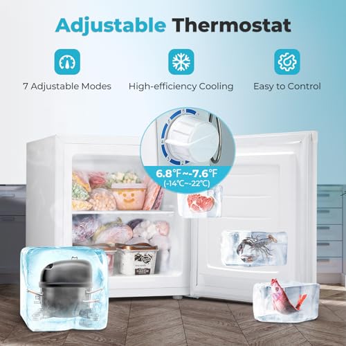 R.W.FLAME Mini Freezer/Small Freezer with Reversible Single Door, Energy Saving,Upright Freezer with Removable Shelves/Adjustable Thermostat, Adjustable Feet for Bedrooms/Dorms/Apartment/Office/Home