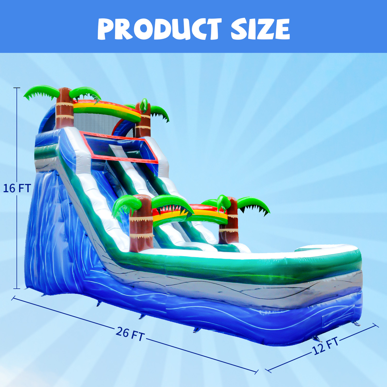 GOOSH 16 ft Palm Tree Inflatable Water Slide with Air Blower, Kids Blow Up Water Slide, Outdoor Commercial Water Slide-Climbing Wall, Slides & Splash Pool