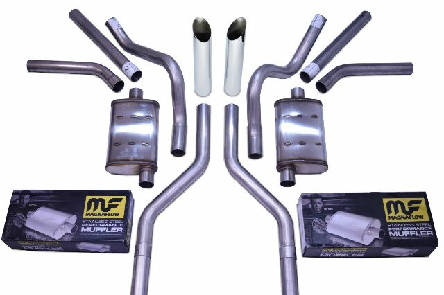 Chevy GMC C10 63-72 2.5" Dual Exhaust Kits Magnaflow Slash Tips Side Exit