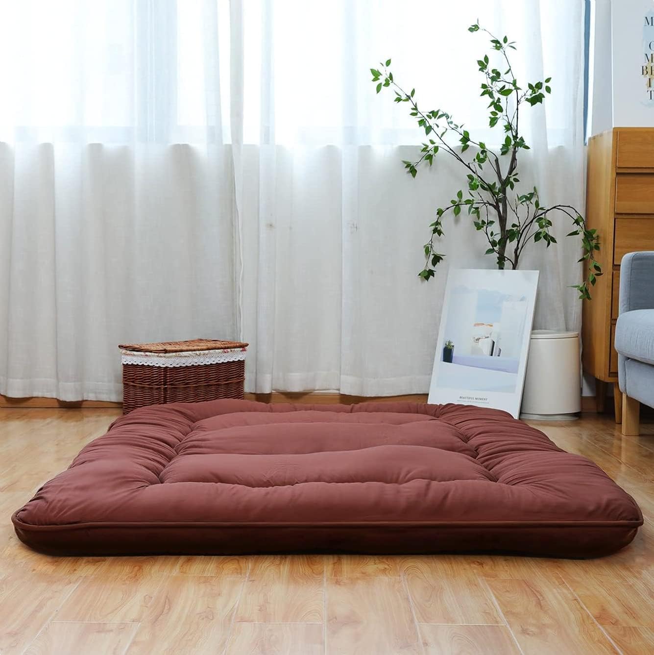 XICIKIN Japanese Floor Mattress, Japanese Futon Mattress Foldable Mattress, Roll Up Mattress Tatami Mat with Washable Cover, Easy to Store and Portable for Camping, Gray, Twin Full Queen