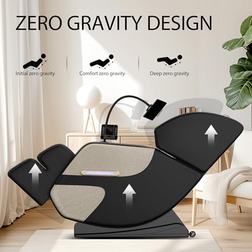 Full Body Massage Chair, PU Leather Zero Gravity Massage Chair with Airbags and Foot Roller, 6 Fix Point Rollers Recliner Chair, Gold