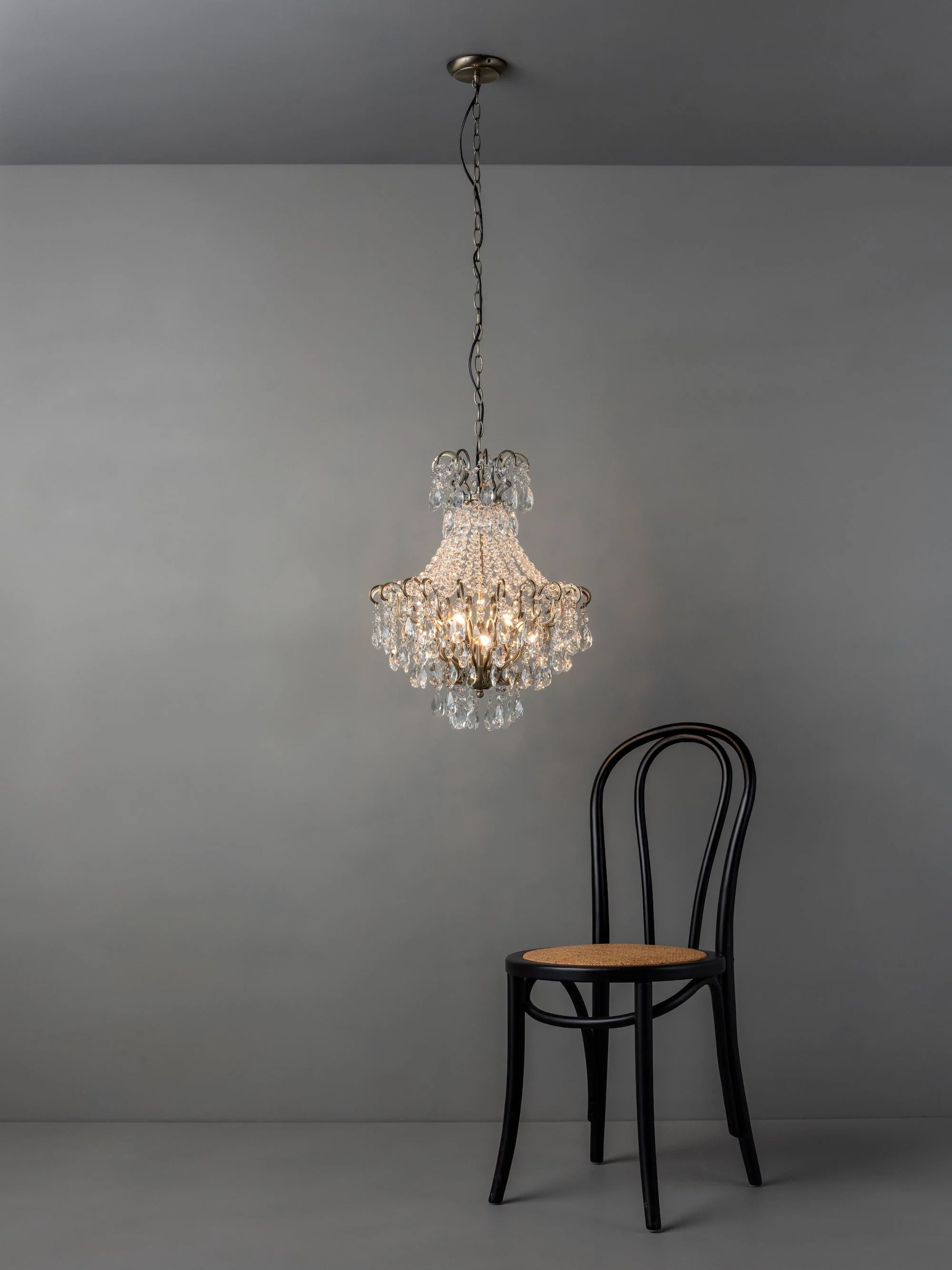 Lina - 4 light antique brass crystal glass chandelier
