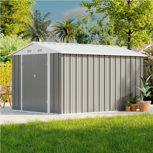 Patiowell 3 x 3 FT Outdoor Storage Shed,Small Garden Tool Storage Shed with Sloping Roof and Single Lockable Door, Outdoor Shed for Backyard Garden Patio Lawn, Grey
