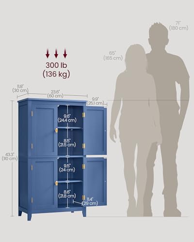 VASAGLE Bathroom Floor Storage Cabinet, Bathroom Storage Unit, Freestanding Cabinet with 4 Doors, Adjustable Shelves, 11.8 x 23.6 x 43.3 Inches, Forest Green UBBC552C01