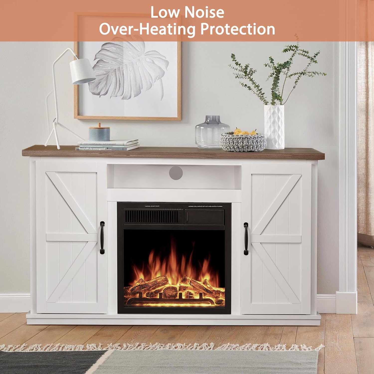 Xbeauty 47" Fireplace Mantel Wood Surround Firebox Fireplace Tv Stand Freestanding Corner Fireplace Heater Infrared Quartz Heater Adjustable Led Flame, Remote Control
