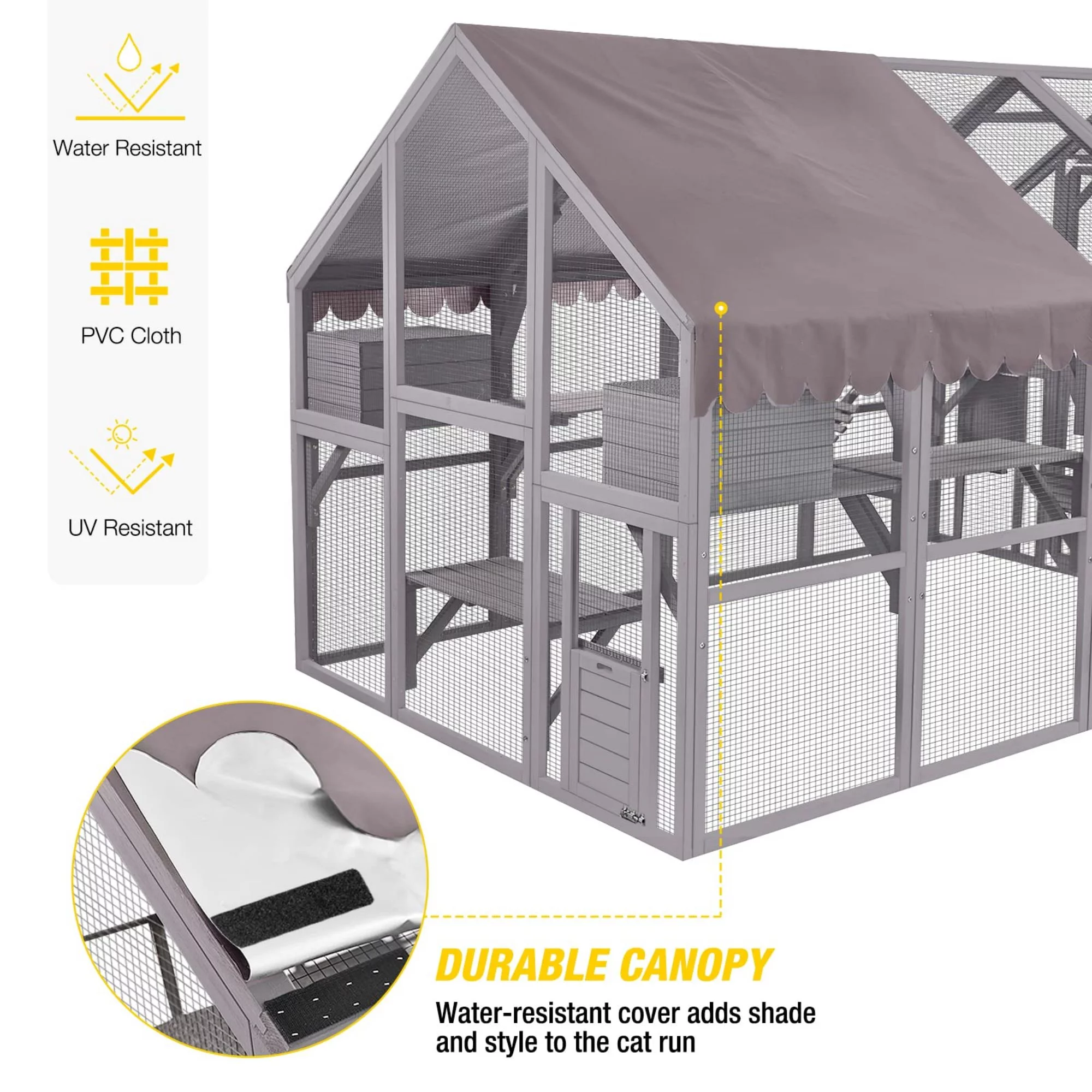 Morgete 110'' Extra Large Cat House Outdoor Walk-in Enclosure Wooden Catio Cage with Bridges, Platforms, Rest Rooms, Roof Cover