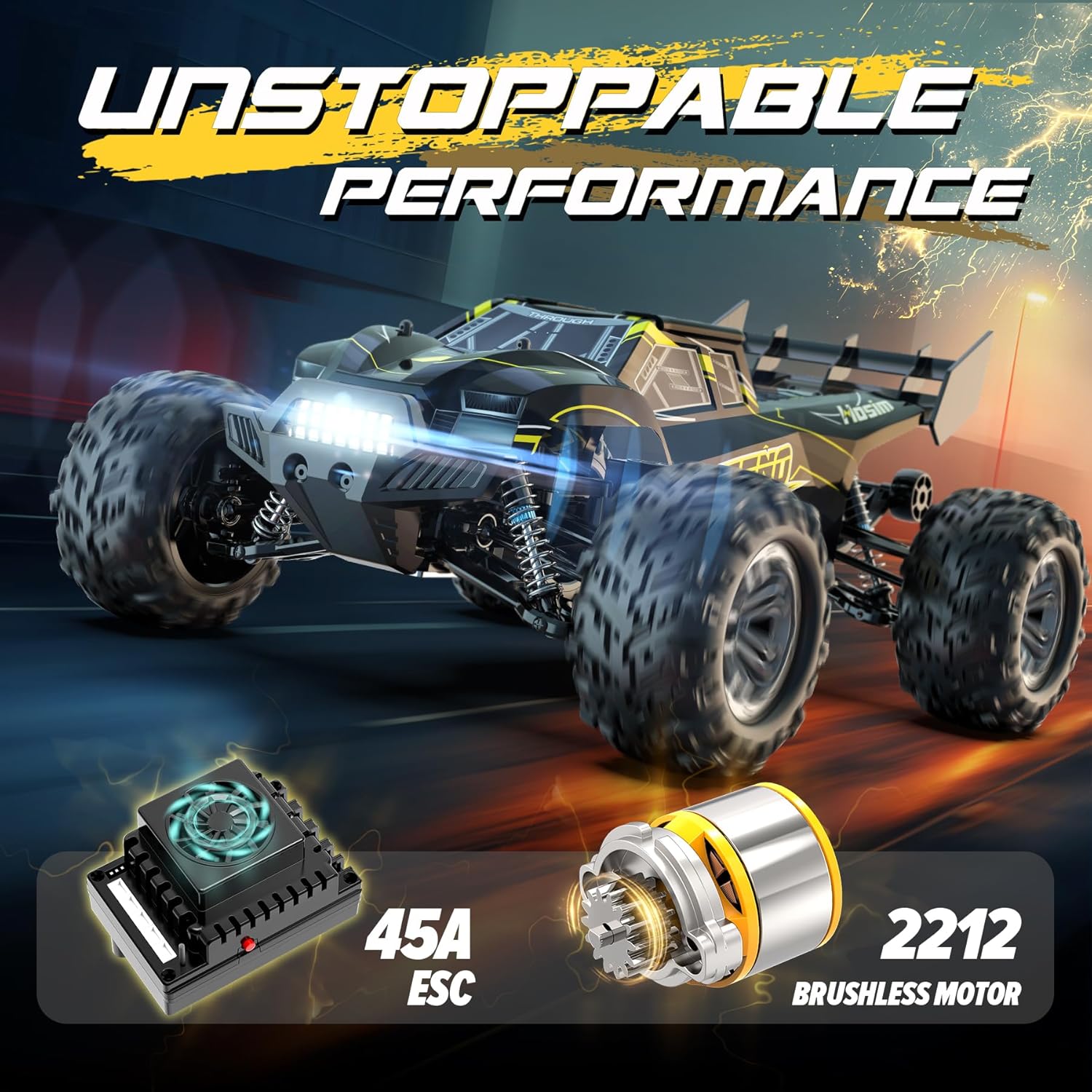 Hosim 1:10 RC Cars High Speed Large RC Truck 48+ KMH & 1:10 Brushless Rc Max 39+MPH Fast Remote Control