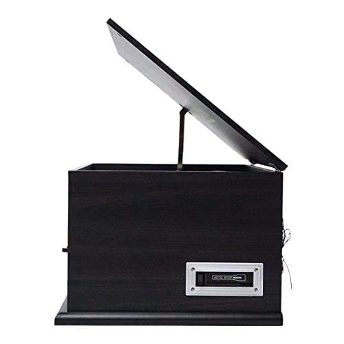 VICTOR State 7-in-1 Turntable Music Center with 3-Speed Record Player, CD/MP3/Cassette Player, FM Radio, Dual Bluetooth in & Out, and Built-in Stereo Speakers, Graphite
