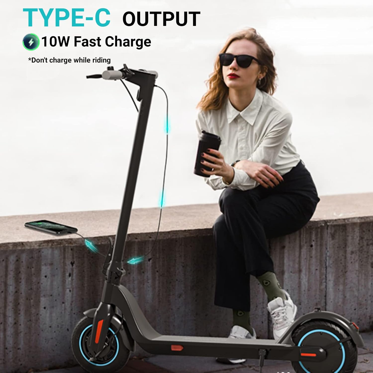 SmooSat SA3 Prime Electric Scooter for Adults, 10” Airless Tire, 28 Miles Range, 350W Powerful Motor, Long Battery Life, 20 MPH Max Speed, Type-C Reverse Charging, LED-Display, Gray