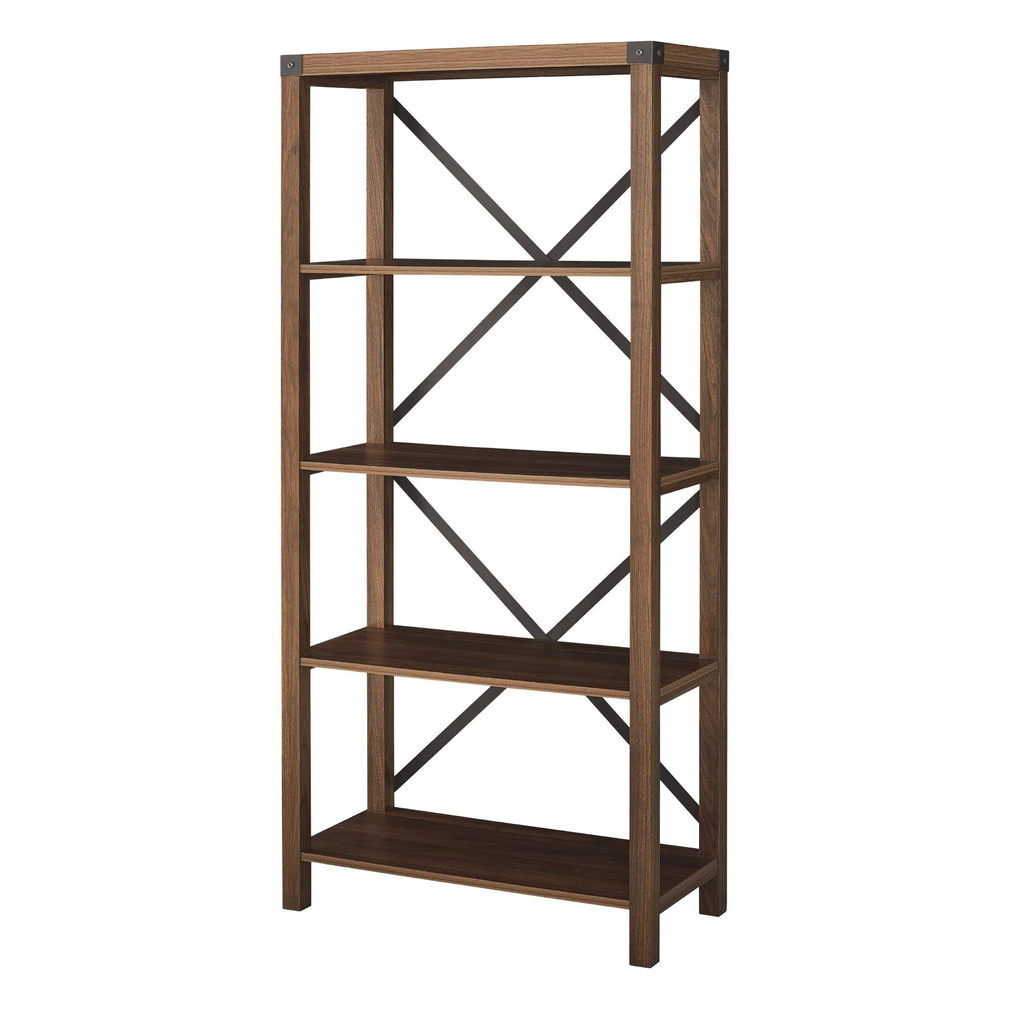 Walker Edison 64x22 Farmhouse Metal Bookcase - Dark Walnut