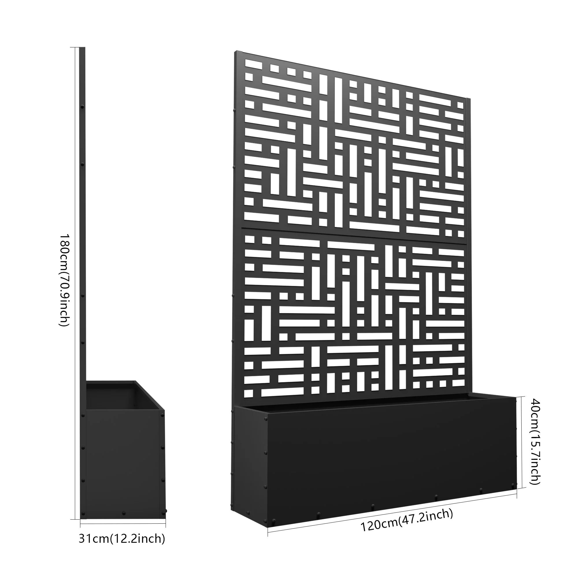FOOWIN 71'' H Metal Planter with Trellis, Outdoor Raised Garden Bed for Climbing Plants, Trellis Planter Box with Drainage Hole, Black, 1PC
