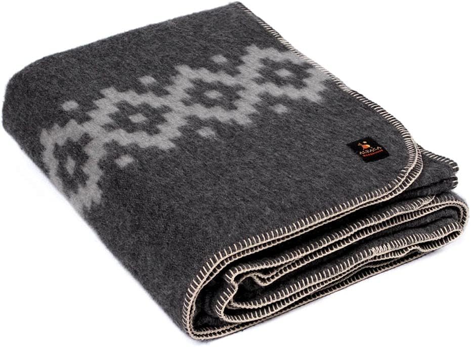 Thick Alpaca Wool Blanket Heavyweight Alpaca Wool Blanket Camping Outdoors Indoors Soft Peruvian Alpaca Wool Blankets That Come in Twin Queen King Size Ethnic Design (Navy Blue - Soft Gray, Queen)