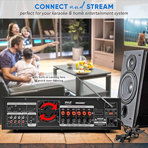 Pyle 6-Channel Bluetooth Hybrid Home Amplifier - 2000W Audio Rack Mount Stereo Power Amplifier Receiver w/ Radio, USB/AUX/RCA/MIC, HD/Optical/Coax, AC-3, DVD Inputs, Dual 10 Band EQ - PT6060CHAE