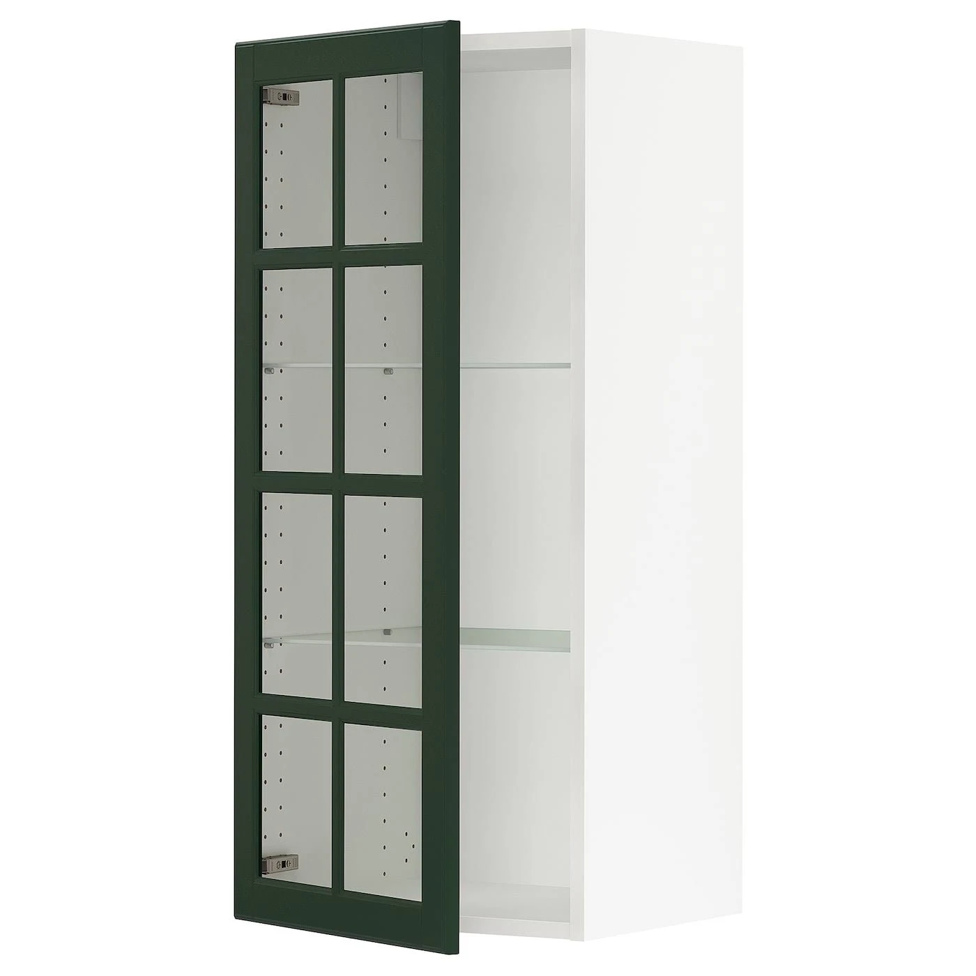 IKEA - SEKTION Wall Cabinet with Glass DOOR, white/Bodbyn Dark Green, 18x15x40 69343982