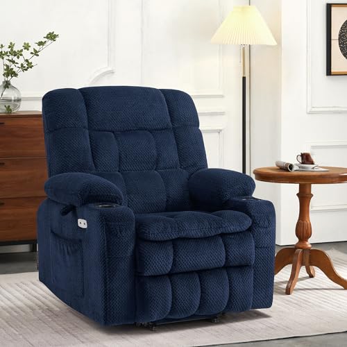 MCombo Dual Motor Power Lift Recliner Chair with Massage and Heat for Elderly People, Infinite Position, USB Ports, Cup Holders, Fabric 7890 (Medium-Regular, Burgundy)
