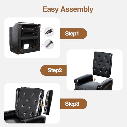 Lazy Boy Recliner Chair, Faux Leather Wingback Chair, Single Sofa Chair with Rivet Trim and Tufted Button, Club Chair with Wooden Legs, Pushback Arm Chair for Living Room Bedroom Club Cafe, Matt Brown