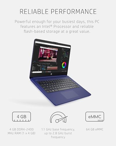 HP Ultra-Thin Everday Laptop Computer - Windows 11 Pro, 14 inch HD Display, Intel Celeron Quad Core CPU, 1-Yr Office 365, Wi-Fi, Long Battery Life, with 256GB Storage & Mouse