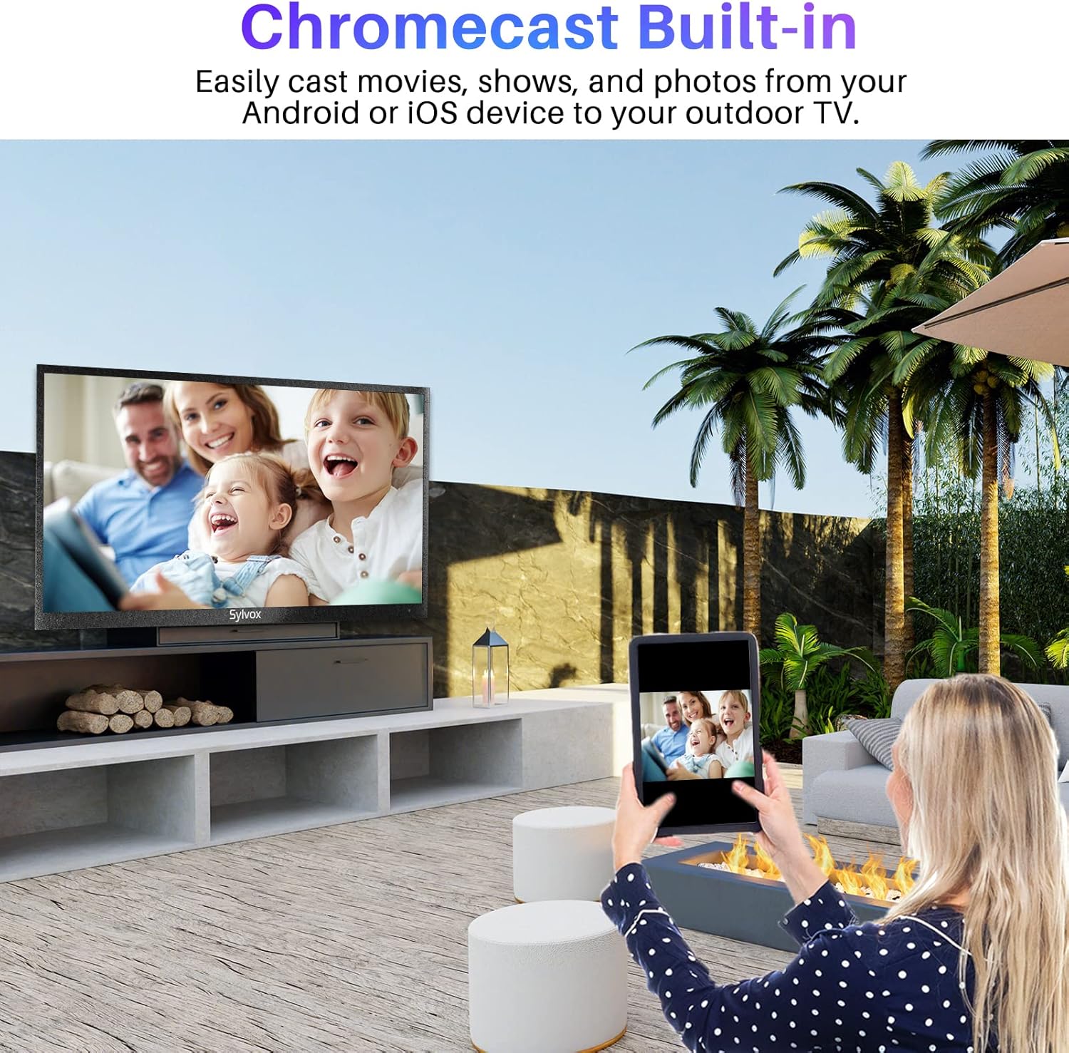 SYLVOX 43” Outdoor Smart TV with TV Mount, Outdoor TV 4K UHD, Voice Remote Control, Google Play Support Support Download APPs, Chromecast Built-in (Deck Pro Series)