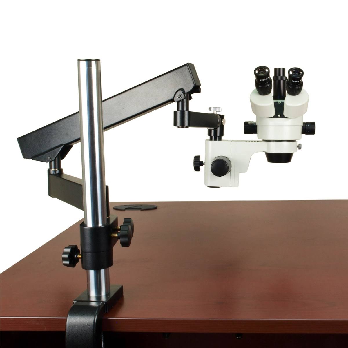 OMAX 7X-45X Zoom Trinocular Stereo Microscope on Articulating Arm Post Stand