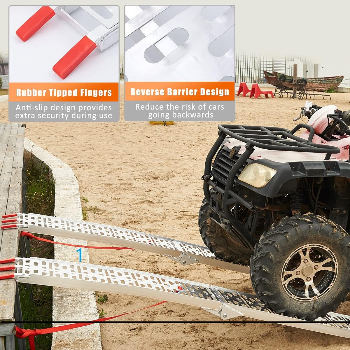 VENDAV ATV Ramps for Pickup Trucks 7.5 FT Aluminum Portable Ramps 1500 Lbs Capacity,2PC.