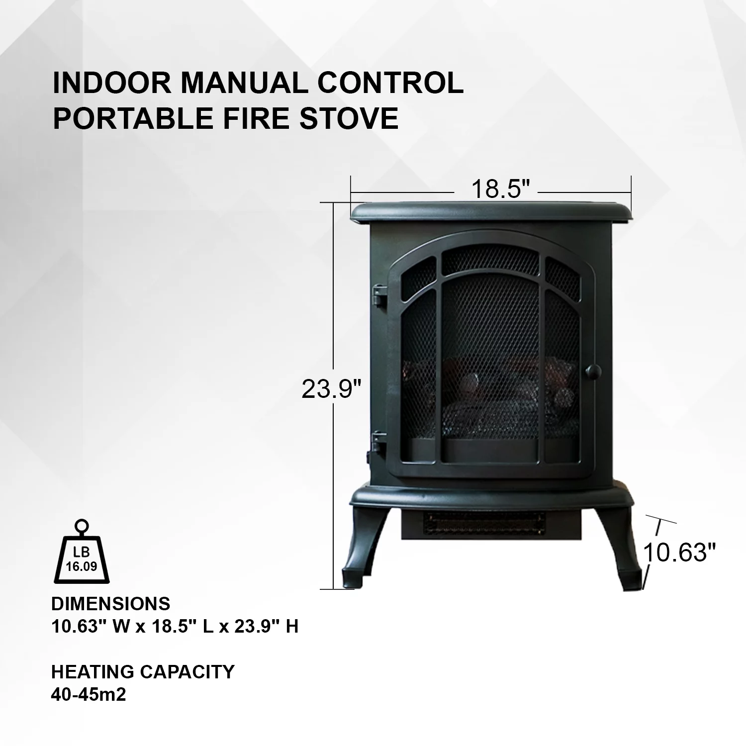 XBrand Free Standing Portable High/Low Heat Wired Fire Stove with Manual Control and LED Flame Effect, 24 Inch Tall, Black