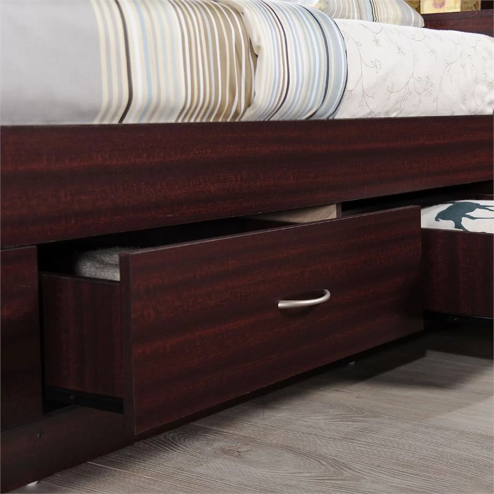 Home Square 2 Piece Bedroom Set with Captain Bed ad 2 Door Armoire in Mahogany