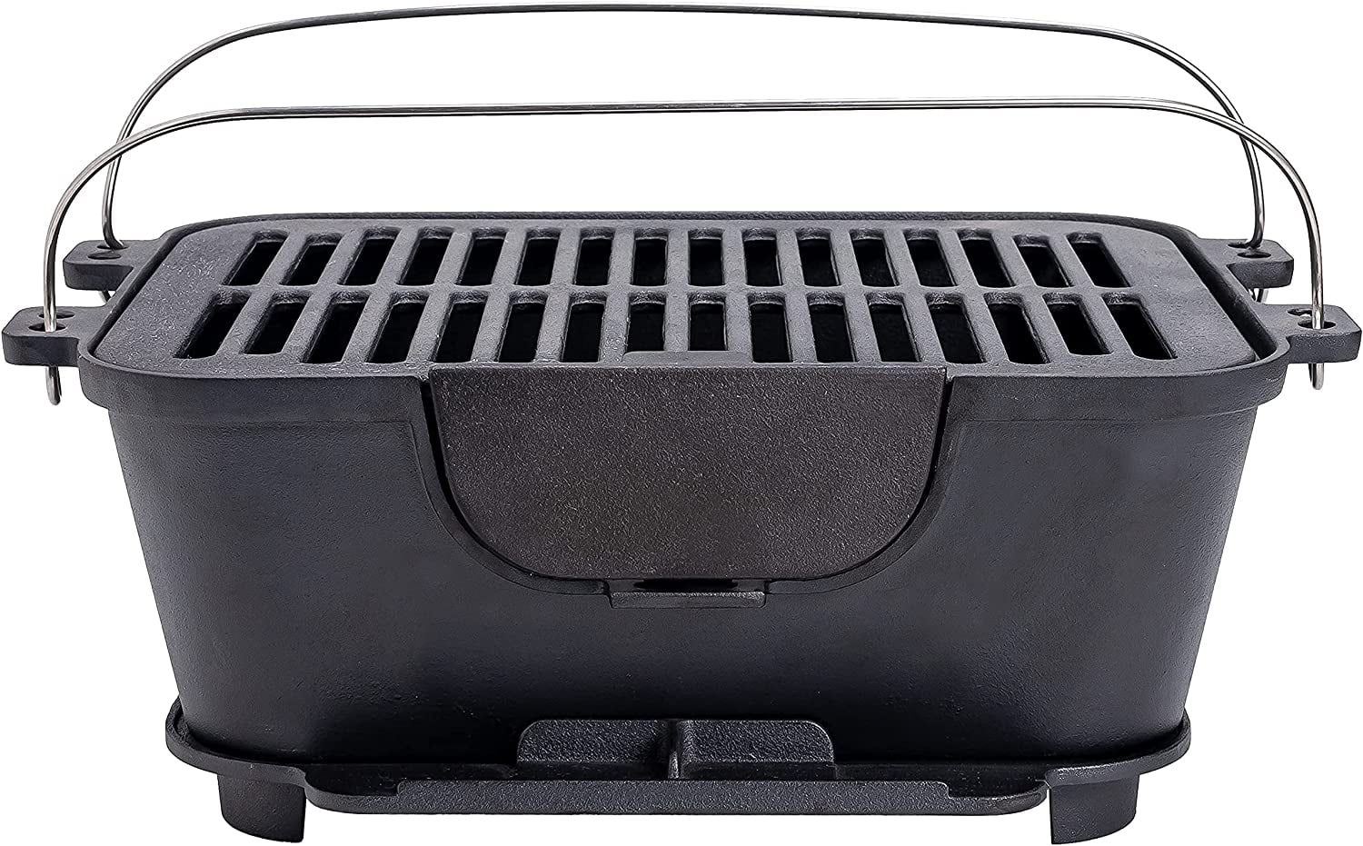 Bruntmor Pre-Seasoned Hibachi-Style Portable Cast Iron Charcoal Rectangle BBQ Grill, 14" x 12" Grilling Surface