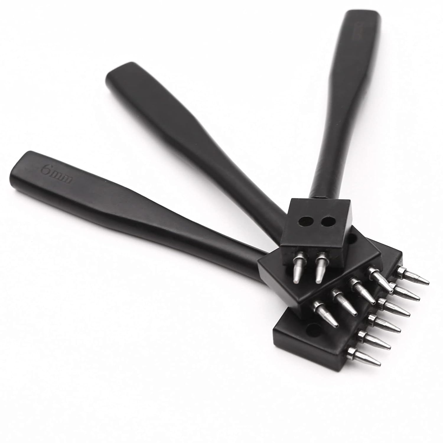 N/C Leather Craft Tool Hole Punches 4MM 2/4/6 Prong Row Hole Puncher Tool for Belts Watch Bands of Suture Leather Working DIY.(Black)