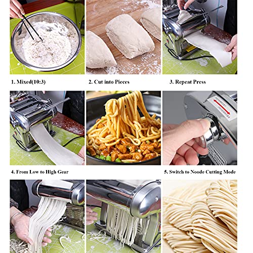 Electric Household Pasta Maker Automatic Noodle Maker Machine Dough Pressing Spaghetti Roller 2-in-1 Dual Knife No Disassembled Stainless Steel for Home Commercial Use