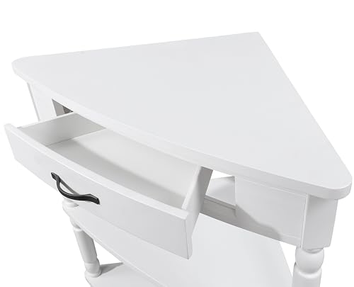 Knocbel Corner Table for Small Spaces, Triangle Side Table TV Stand with Small Drawer and Storage Shelves, Easy Assembly (Milk White)