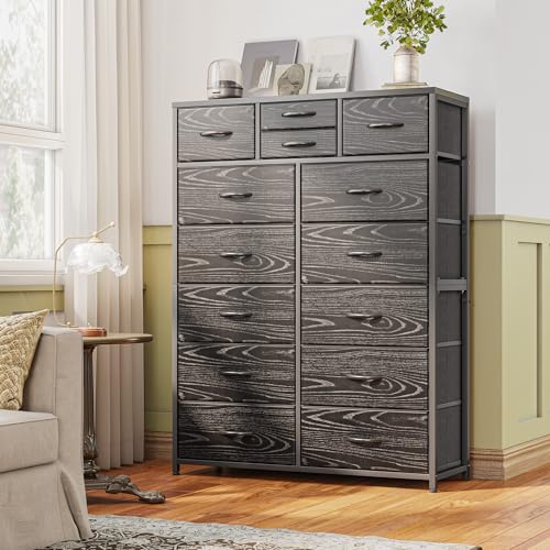 EnHomee Pink Dresser, Tall Dresser with 14 Drawers, Large Bedroom Dressers & Chests of Drawers with Sturdy Metal Frame and Wooden Top, Fabric Dresser for Bedroom, Closet, Living Room, Hallway, Pink