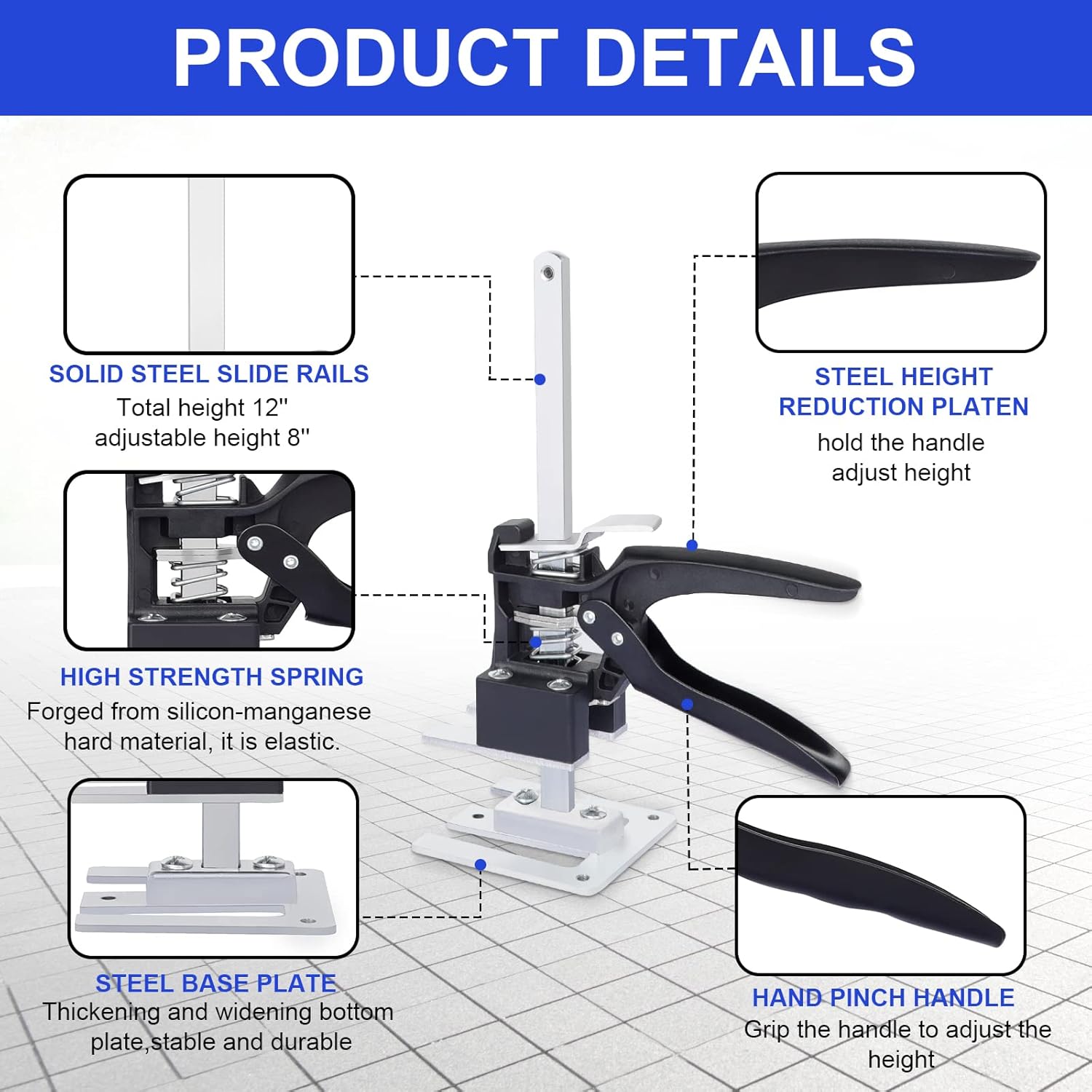 devinci 2 Packs Hand Lifting Tool Jack, Labor-Saving Arm Jack, Height Can Be Raised by 0.2-8In, Door Panel Drywall Lifting Cabinet Jack, Up to 220lb, Board Lifter Wall Tile Height Adjuster Pack of 2