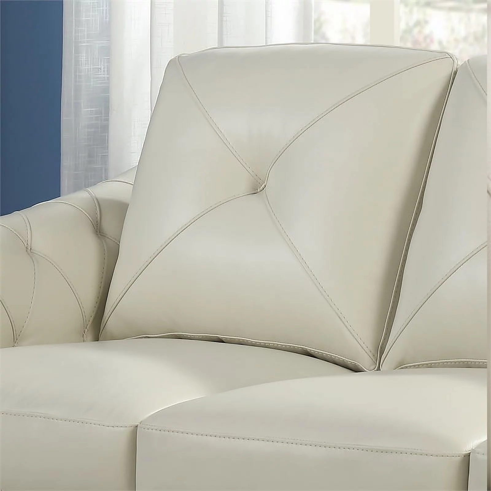 Daily Tufted Leather Sofa In Ivory
