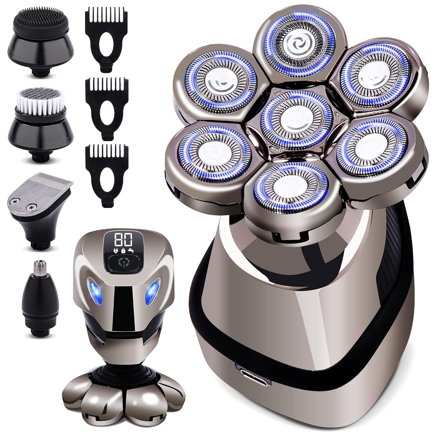 AidallsWellup 7D 5-in-1 Electric Head Shaver for Bald Men - Modern Design Head Shavers - Electric Men's Grooming Kit - Anti-Pinch, Cordless, and Rechargeable. Pack of 2