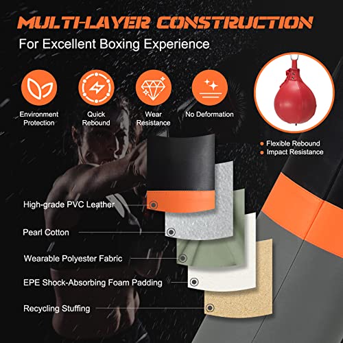 GYMAX Punching Bag with Stand Adult, Freestanding Boxing Machine with Height Adjustable Speed Ball & Sandbag, Pre Filled Heavy Punching Bag for Adults, Kickboxing Bag for Training MMA Muay Thai