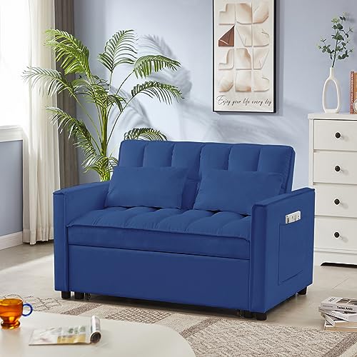 JINS&VICO 3 in 1 Sleeper Sofa Bed, Convertible Lounge Couch Bed with Side Pockets, Pullout Sleeper Loveseat with Pillows and Adjustable Backrest for Home Office and Small Space, Off White
