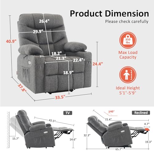 MCombo Power Lift Recliner Chair with Extended Footrest for Elderly People, Fabric 7287 (Navy Blue, Medium)