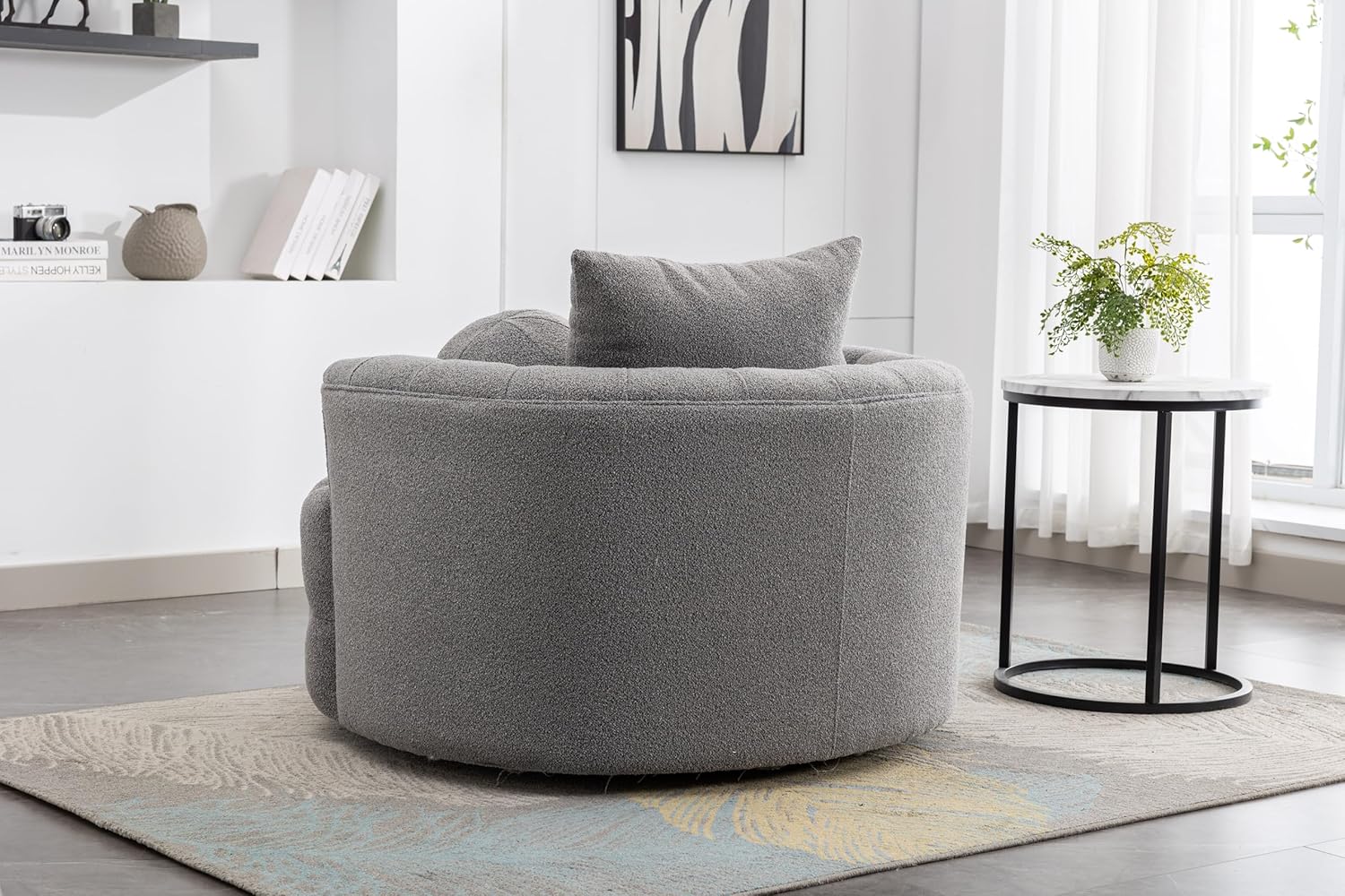 42.9" Oversized Swivel Accent Barrel Chair Chenille Tufted Upholstered Sofachair W/3 Pillows, Comfy Leisure Lounge Club Round Armchair Cozy Sofa & Chair for Home Apartment Office Hotel Living Room