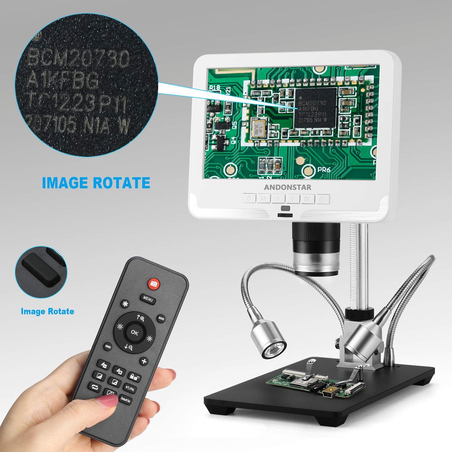 Andonstar Black corlor 7 inch LCD 1080P Circuit Board Digital Microscope AD206 with 200X Magnification Zoom for Phone Repair Soldering